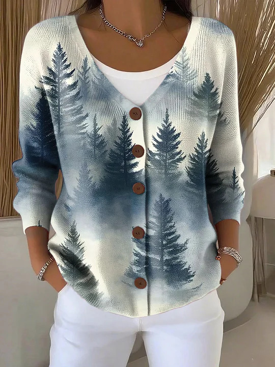 Women Christmas Cardigan Fashion Long Sleeve Button-Up Sweater Casual Streetwear